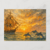 Oude schip zonsondergang briefkaart (Voorkant)