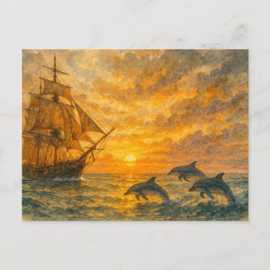 Oude schip zonsondergang briefkaart (Voorkant)