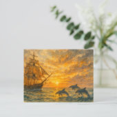 Oude schip zonsondergang briefkaart (Staand voorkant)