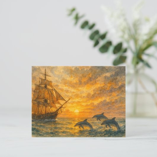 Oude schip zonsondergang briefkaart (Staand voorkant)