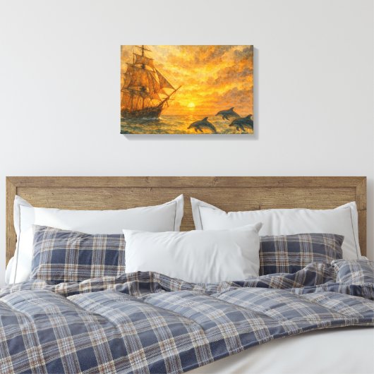 Oude schip zonsondergang canvas afdruk (Insitu (Slaapkamer))