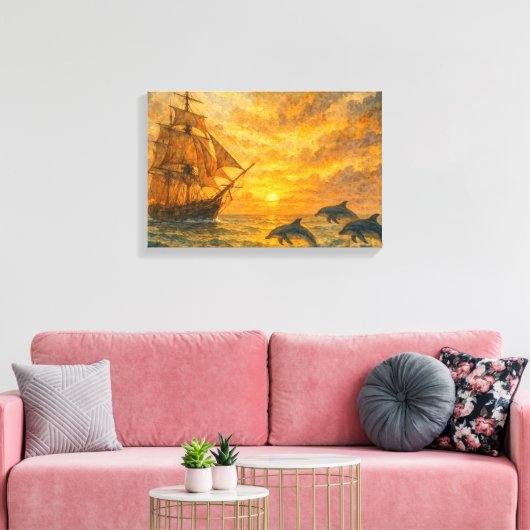 Oude schip zonsondergang canvas afdruk (Insitu (Woonkamer))
