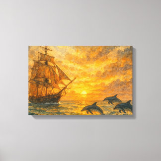 Oude schip zonsondergang canvas afdruk
