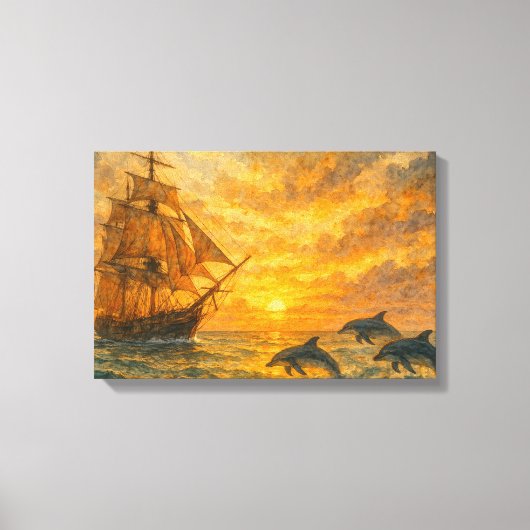 Oude schip zonsondergang canvas afdruk (Voorkant)
