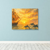 Oude schip zonsondergang canvas afdruk (Insitu (Houten vloer))