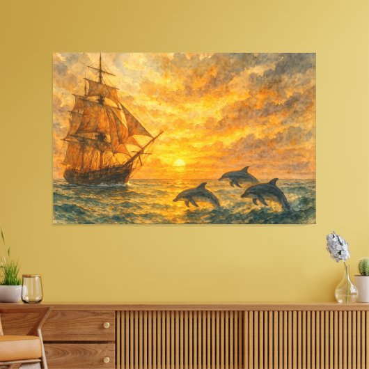Oude schip zonsondergang canvas afdruk (Insitu (Woonkamer))