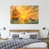 Oude schip zonsondergang canvas afdruk (Insitu (Slaapkamer))