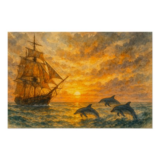 Oude schip zonsondergang perfect poster (Voorkant)