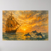 Oude schip zonsondergang poster (Voorkant)