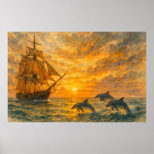 Oude schip zonsondergang poster (Voorkant)
