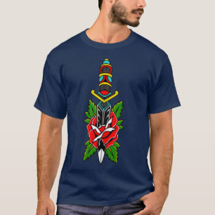 Oude School American, traditioneel Dagger en Roos T-shirt