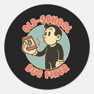 Oude School Bug Fixer Retro Arcade Gamer Vintage 8 Ronde Sticker