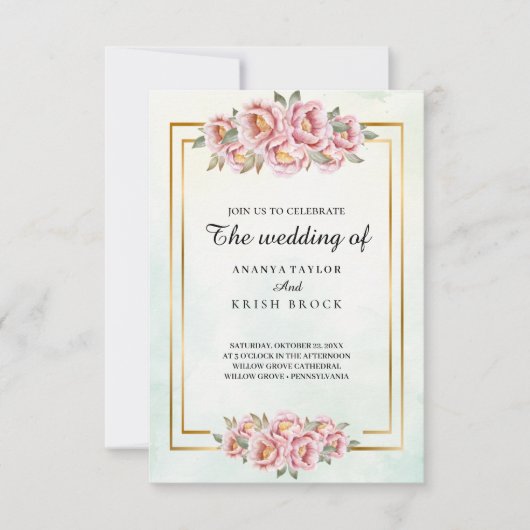 Oude school Charm Pink Floral Wedding Kaart (Voorkant)