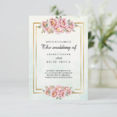 Oude school Charm Pink Floral Wedding Kaart (Staand voorkant)