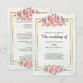 Oude school Charm Pink Floral Wedding Kaart (Voorkant / Achterkant)