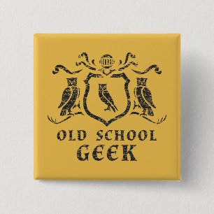 Oude School Geek Owl Button