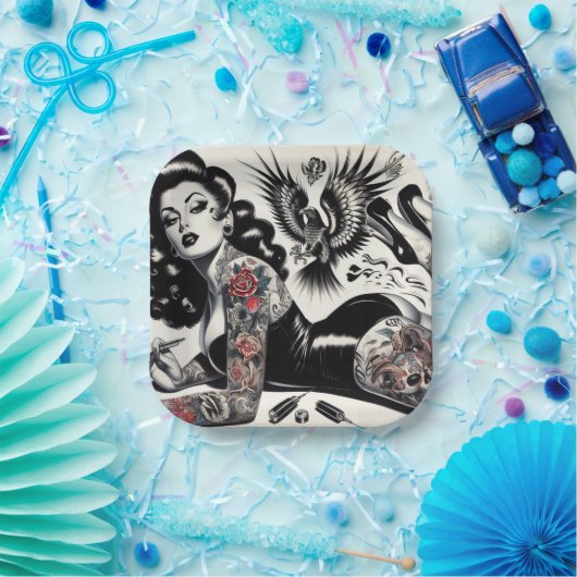 Oude School getatoeëerd meisje Papieren Bordje (Feest)