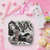 Oude School getatoeëerd meisje Papieren Bordje (Feest)