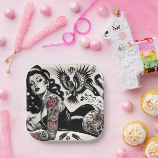 Oude School getatoeëerd meisje Papieren Bordje (Feest)