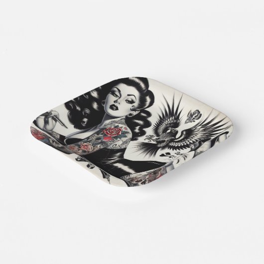 Oude School getatoeëerd meisje Papieren Bordje (Gebogen)