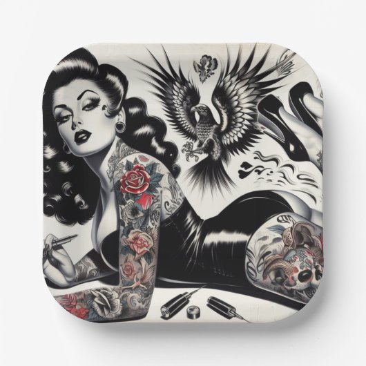 Oude School getatoeëerd meisje Papieren Bordje (Voorkant)