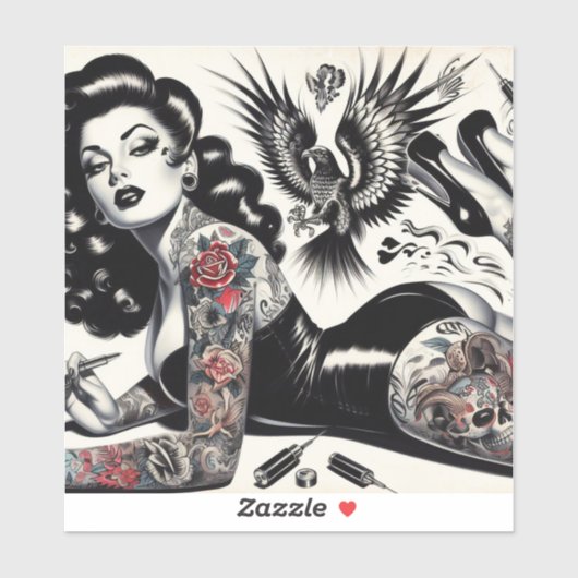 Oude School getatoeëerd meisje Sticker (Vel)