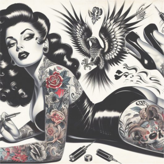 Oude School getatoeëerd meisje Sticker (Voorkant)