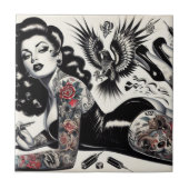 Oude School getatoeëerd meisje Tegeltje (Voorkant)