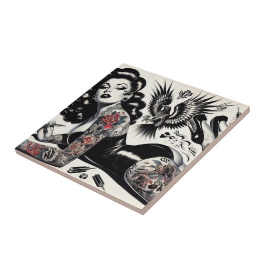 Oude School getatoeëerd meisje Tegeltje (Zijkant)