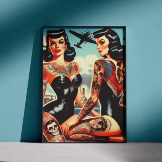 Oude School Getatoeëerde Pin-up Poster