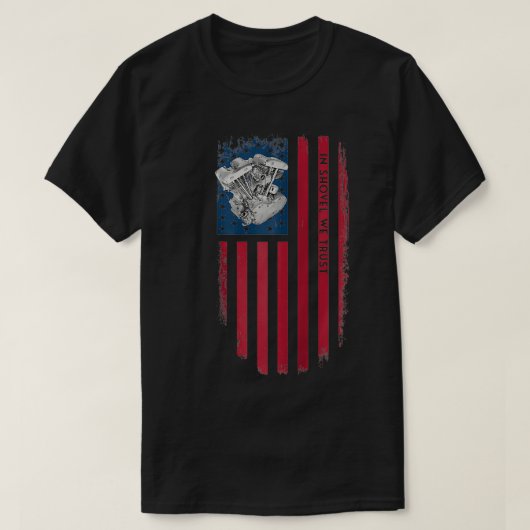 Oude school HD Shovelhead Disted USA Flag Motor T-shirt (Design voorkant)