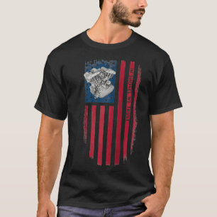 Oude school HD Shovelhead Disted USA Flag Motor T-shirt