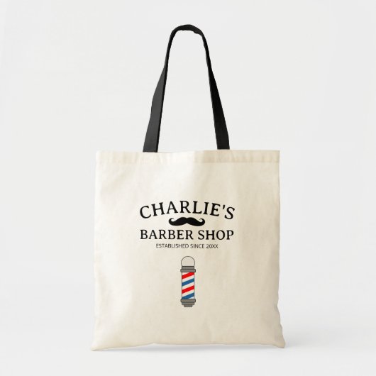 Oude school kapper winkel canvas tas met snor logo (Voorkant)