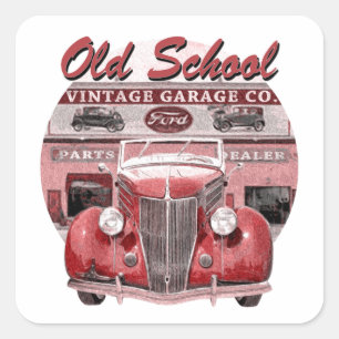 Oude School klassieke auto Vierkante Sticker