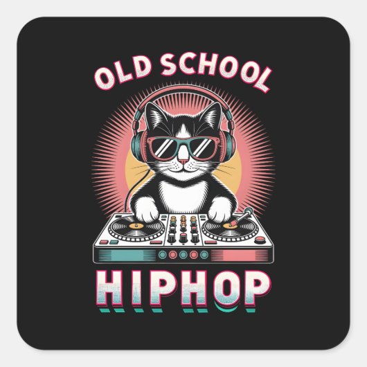 Oude School Koele Kat DJ Vierkante Sticker (Voorkant)