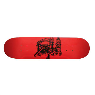Oude school logo rood op zwart dek skateboard