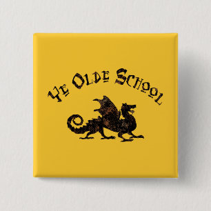 Oude School - Middeleeuwse Draak Koning Arthur Rid Vierkante Button 5,1 Cm