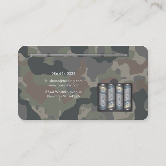 Oude school militaire camouflage radio visitekaartje (Achterkant)