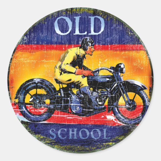 Oude School  motorfietsen Ronde Sticker (Voorkant)