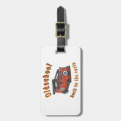 Oude school, oude auto in rood bagagelabel (Voorkant verticaal)