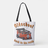 Oude school, oude auto in rood tote bag (Achterkant)
