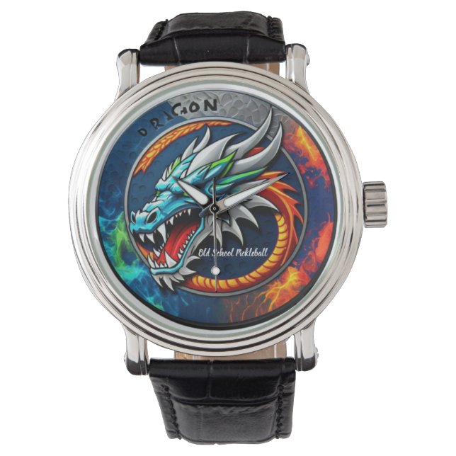 Oude School Pickleball Dragon blauwe horloge (Voorkant)