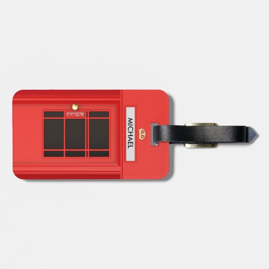 Oude School Red  British Phone Booth Bagagelabel (Achterkant horizontaal)