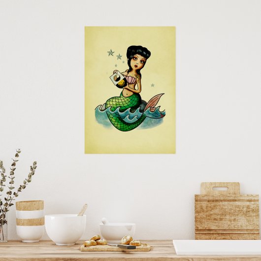 Oude school Reggae Mermaid Poster (Keuken)