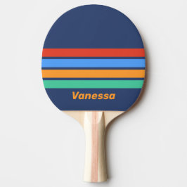 Oude School Retro Regenboog Dwars Strepen met Naam Tafeltennisbatje