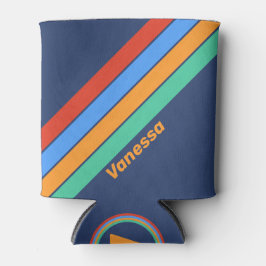 Oude School Retro Regenboog Strepen met Naam Blikjeskoeler