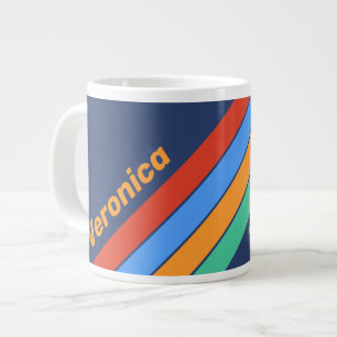 Oude School Retro Regenboog Strepen met Naam Grote Koffiekop
