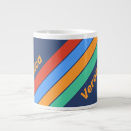 Oude School Retro Regenboog Strepen met Naam Grote Koffiekop