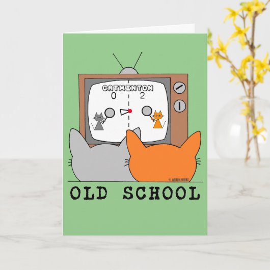 OUDE SCHOOL Retro Video Cats Gamer Birthday Kaart (Gele Bloem)