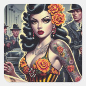 Oude School Schattige Gothic Meisje Vierkante Sticker (Voorkant)